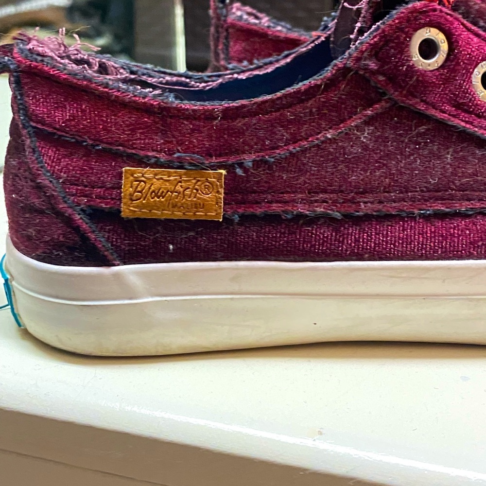 Blowfish slide on shoes, size 8. Port wine velvet